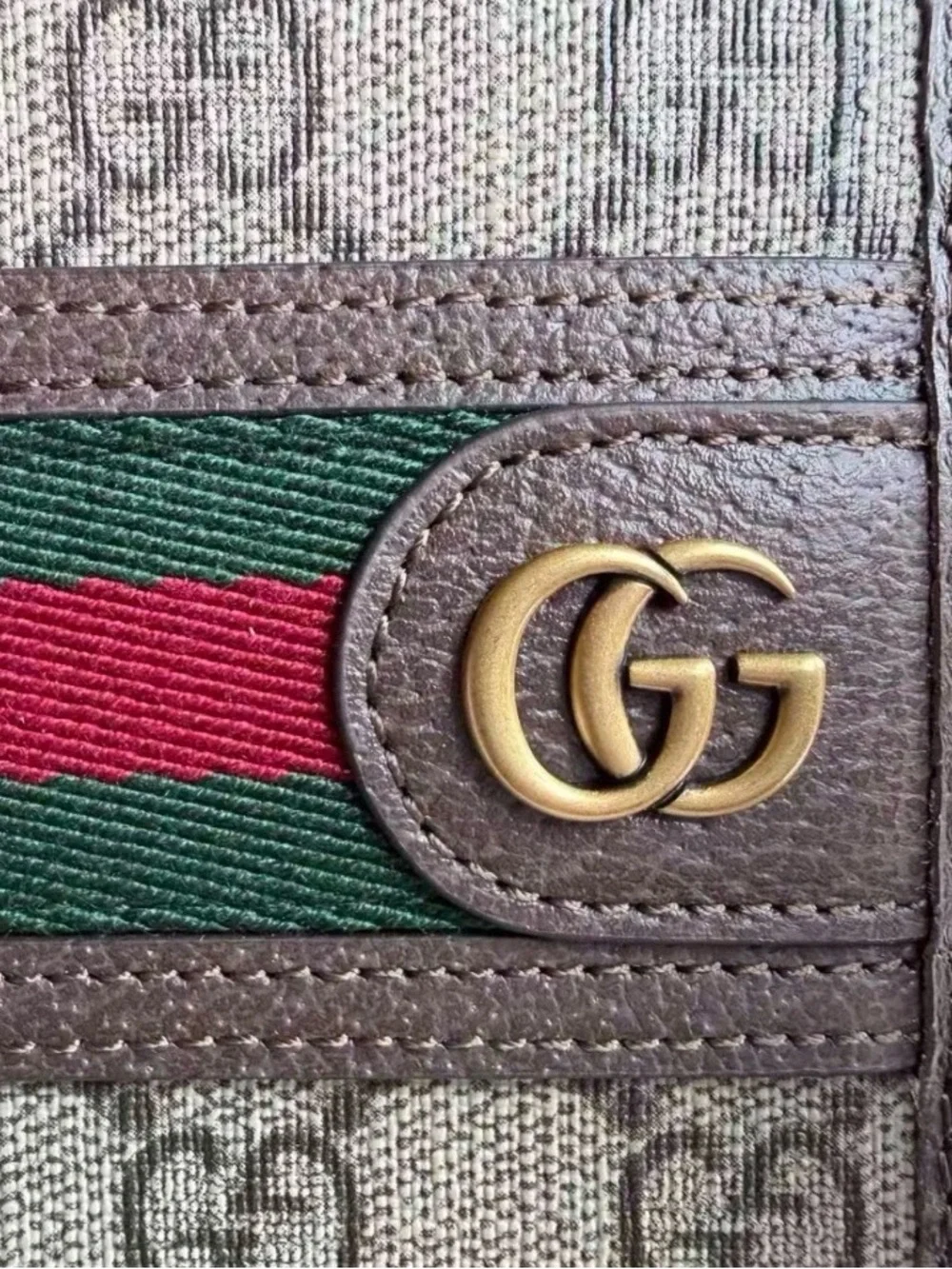 Gucci Brown Leather & Green-Red Web Stripe Card Holder with Gold GG